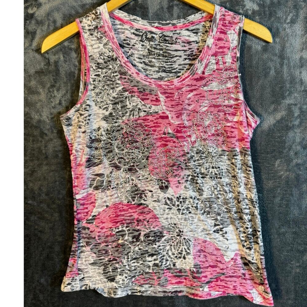 Y2K Onque Casuals Rhinestones & Roses Grunge Women’s Tank Top Size Medium